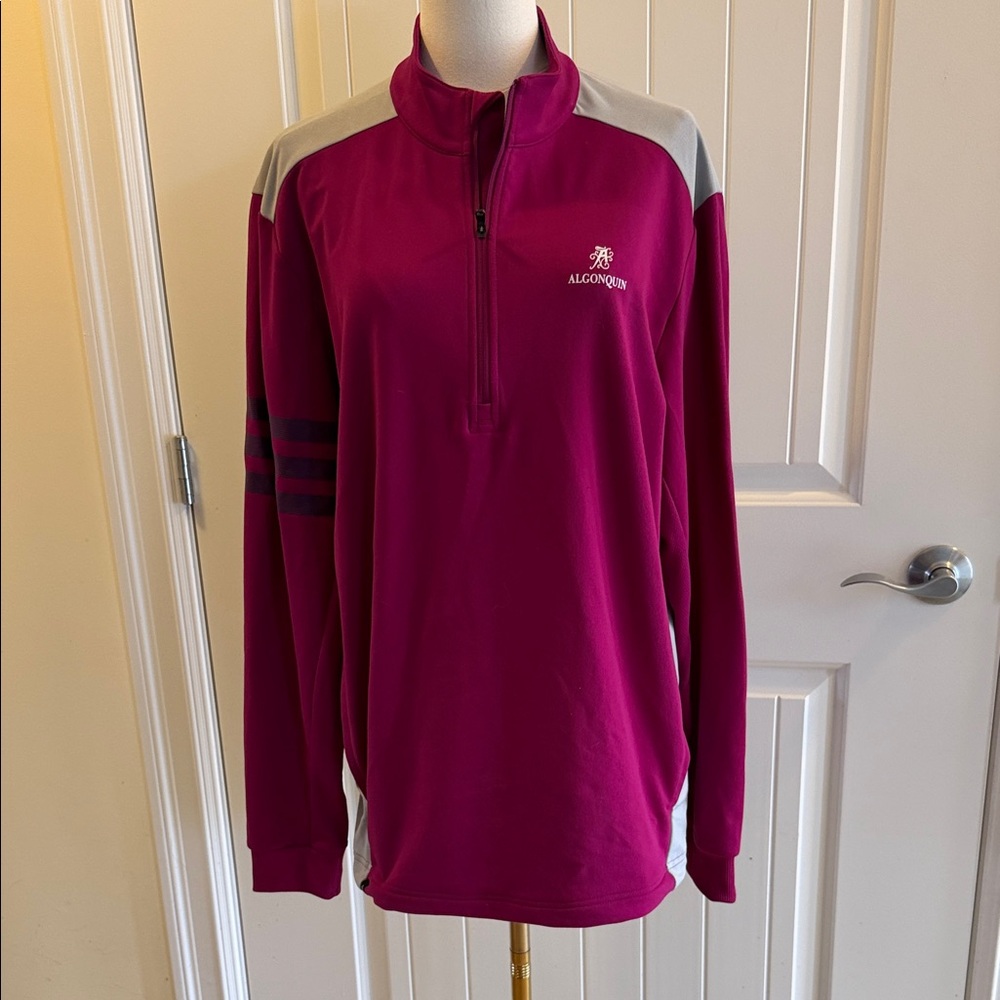 Adidas Pink and Gray Quarter-Zip Pullover
